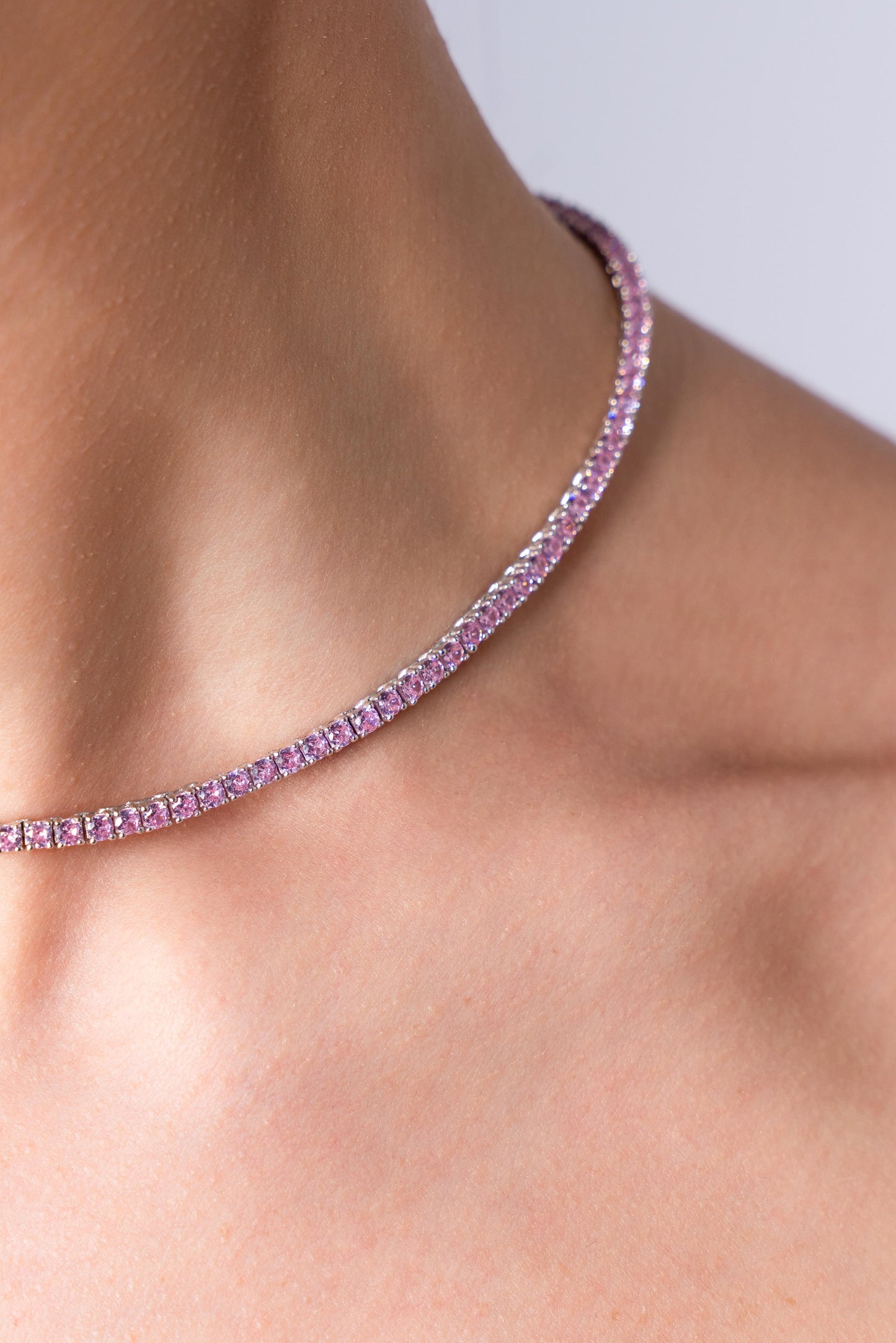 Colier Tennis Pink din Argint 925 cu Cristale Swarovski – Rafinament în Roz