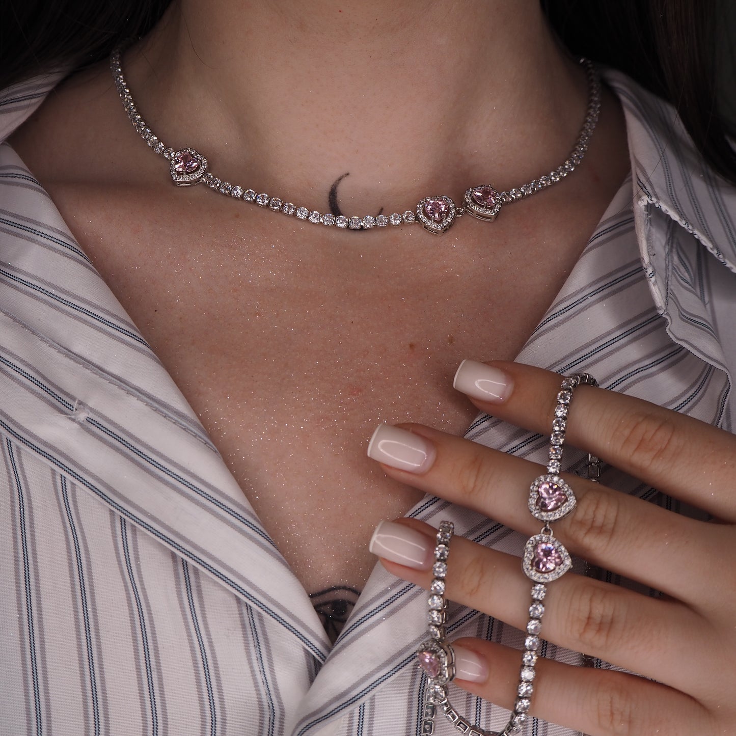 Colier FOREVER IN LOVE cu Inimioare – Placaj din Argint 925 & Swarovski