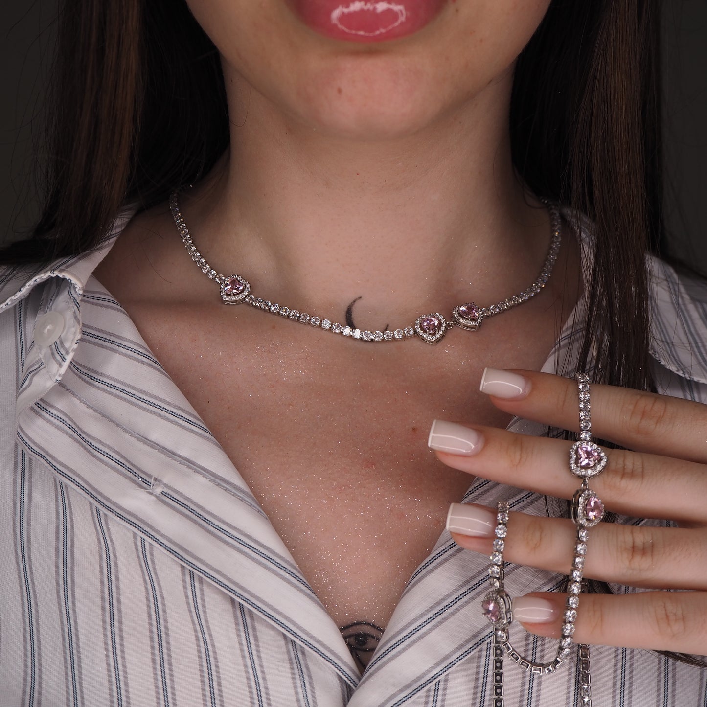 Colier FOREVER IN LOVE cu Inimioare – Placaj din Argint 925 & Swarovski