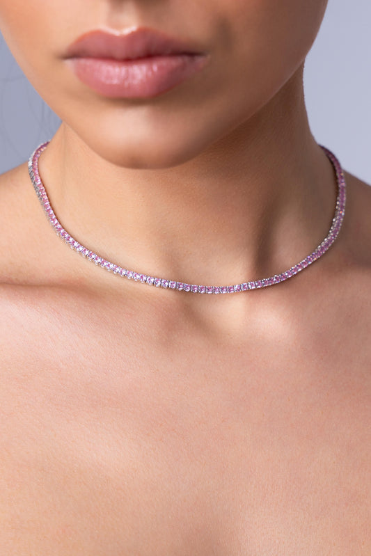 Colier Tennis Pink din Argint 925 cu Cristale Swarovski – Rafinament în Roz