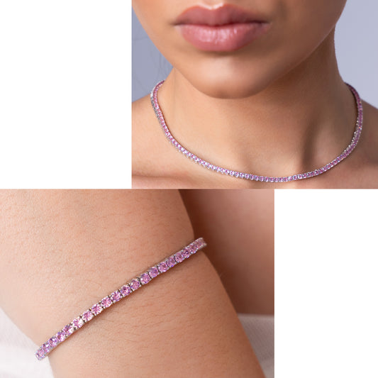 Set Tennis Pink din Argint 925 cu Cristale Swarovski – Eleganță în Roz