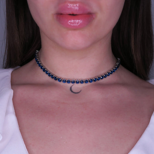 Colier Tennis 5mm Albastru SAPPHIRE BLUE cu Cristale Swarovski și placaj din Argint 925