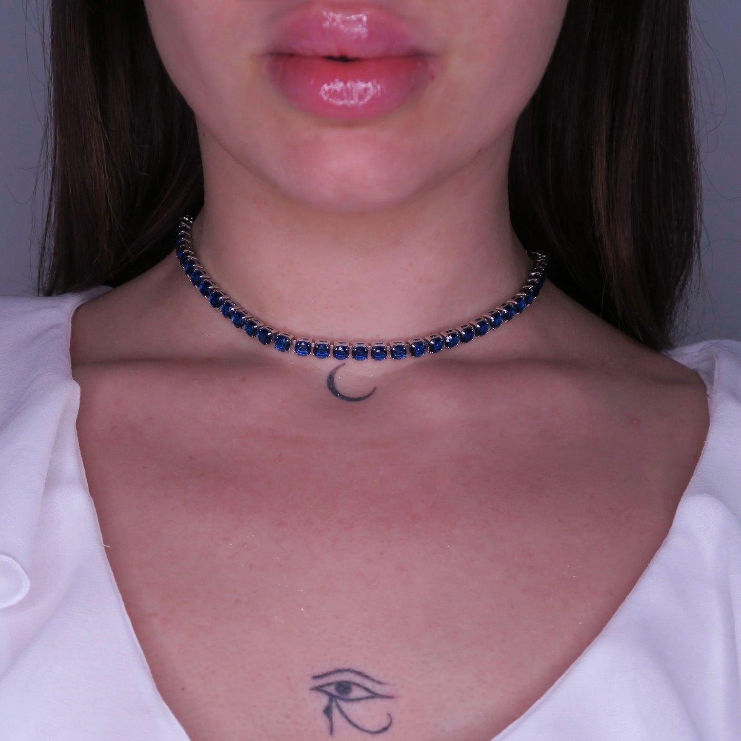 Colier Tennis 5mm Albastru SAPPHIRE BLUE cu Cristale Swarovski și placaj din Argint 925