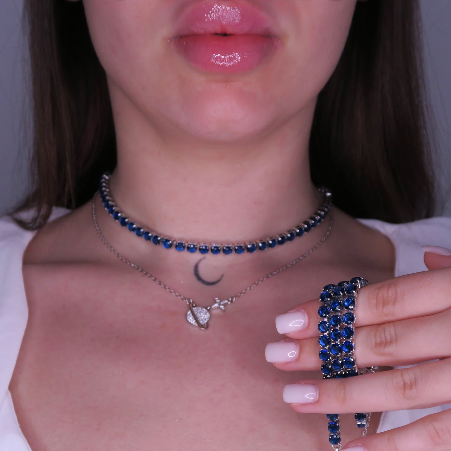 Colier Tennis 5mm Albastru SAPPHIRE BLUE cu Cristale Swarovski și placaj din Argint 925