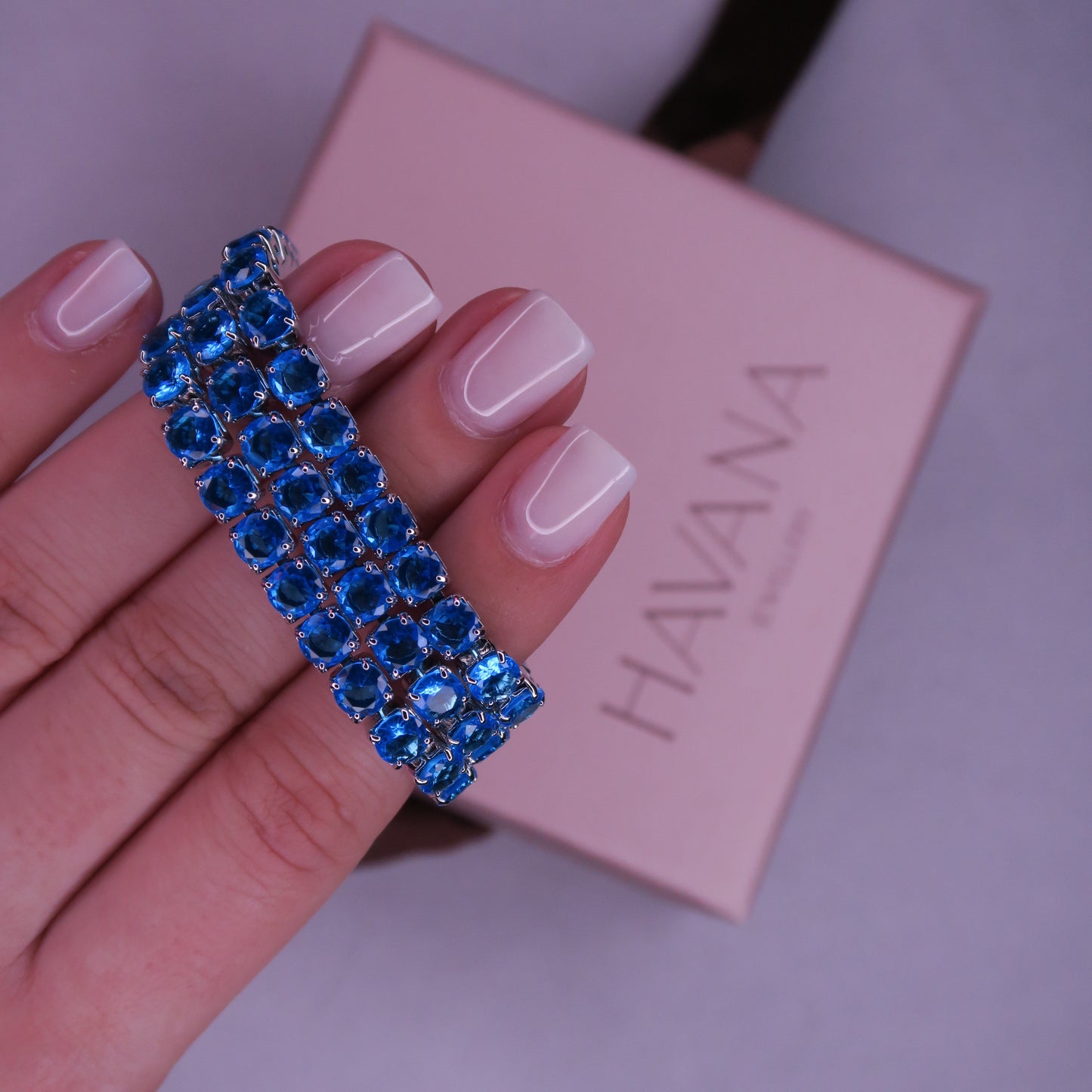Colier Tennis 5mm Albastru SKY BLUE cu Cristale Swarovski și placaj din Argint 925