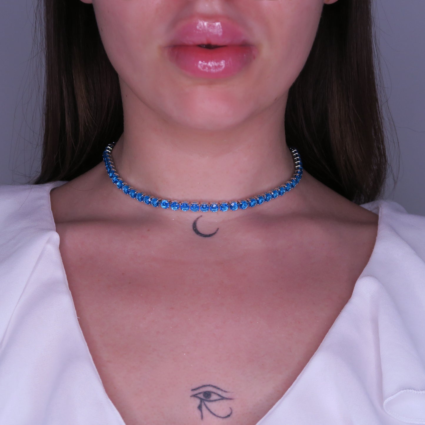 Colier Tennis 5mm Albastru SKY BLUE cu Cristale Swarovski și placaj din Argint 925