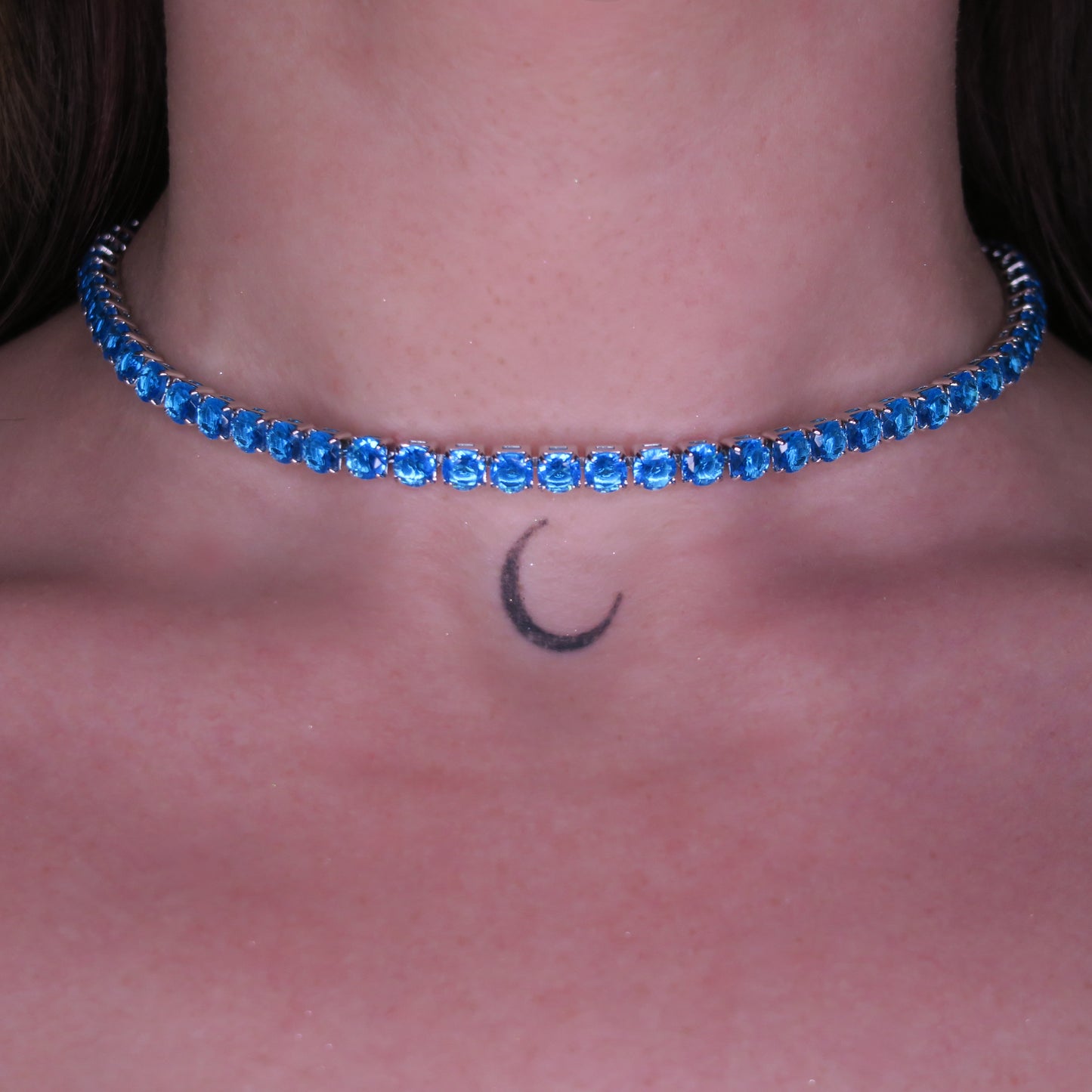Colier Tennis 5mm Albastru SKY BLUE cu Cristale Swarovski și placaj din Argint 925