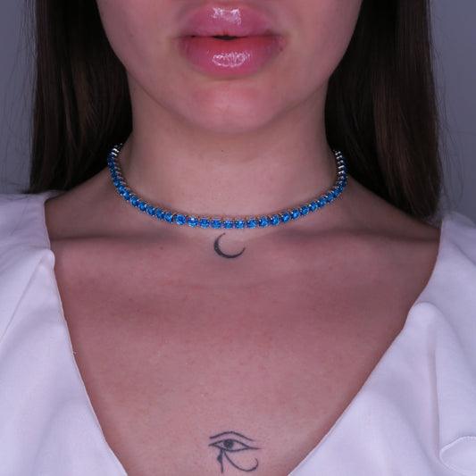 Colier Tennis 5mm Albastru SKY BLUE cu Cristale Swarovski și placaj din Argint 925