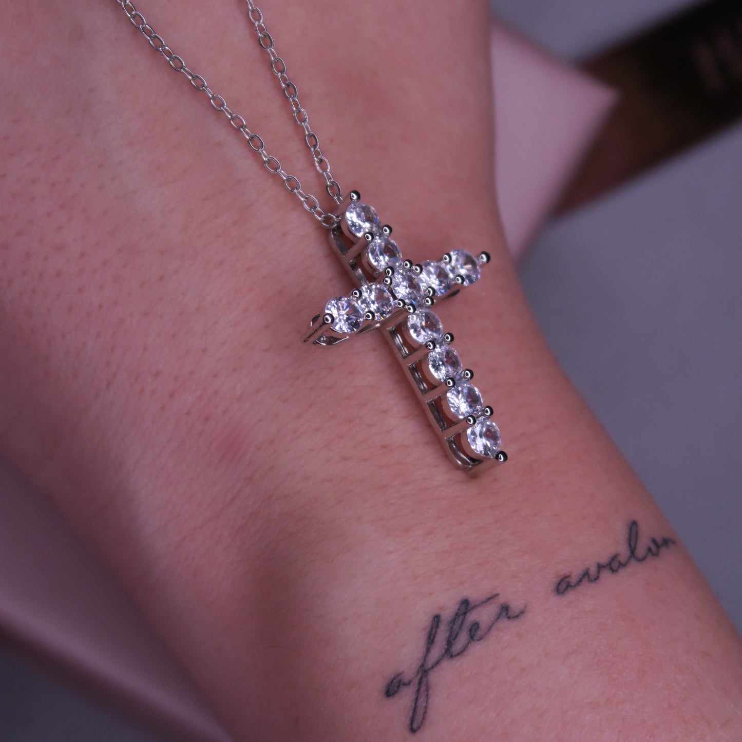 Colier Cruce SACRO cu Cristale Swarovski și Placaj din Argint 925