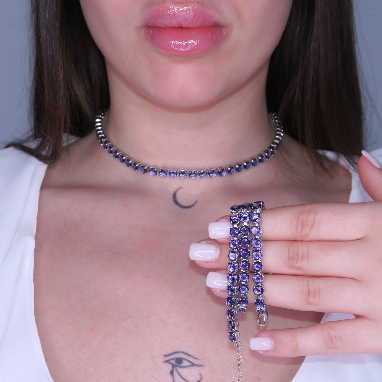 Colier Tennis 5mm Mov VIOLET IRIS cu Cristale Swarovski și placaj din Argint 925