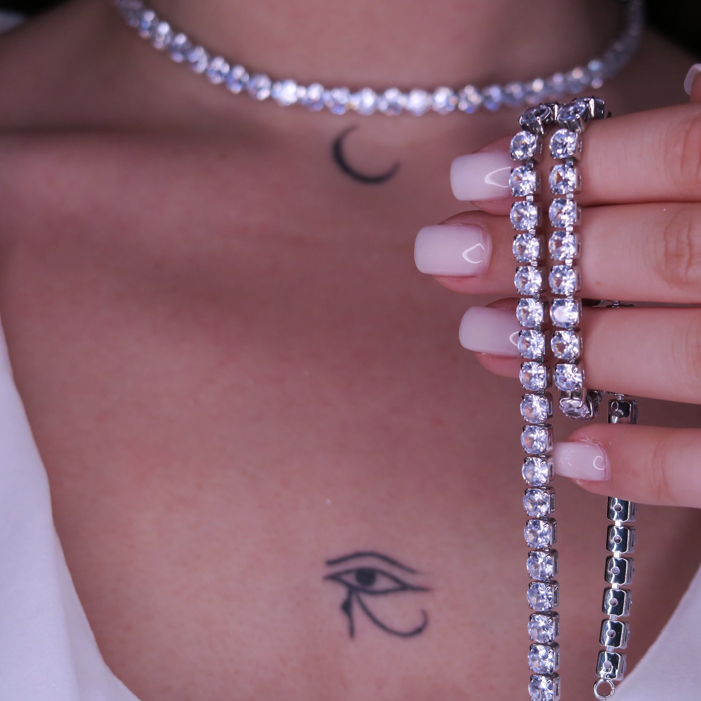 Colier Tennis 5mm SILVER cu Cristale Swarovski și placaj din Argint 925