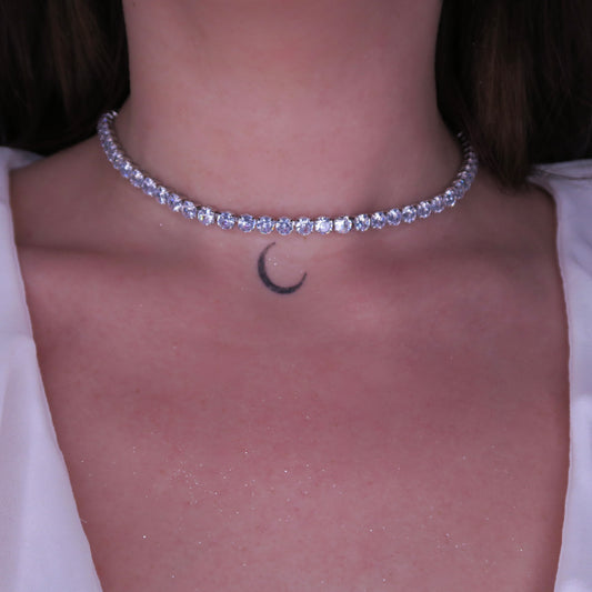 Colier Tennis 5mm SILVER cu Cristale Swarovski și placaj din Argint 925