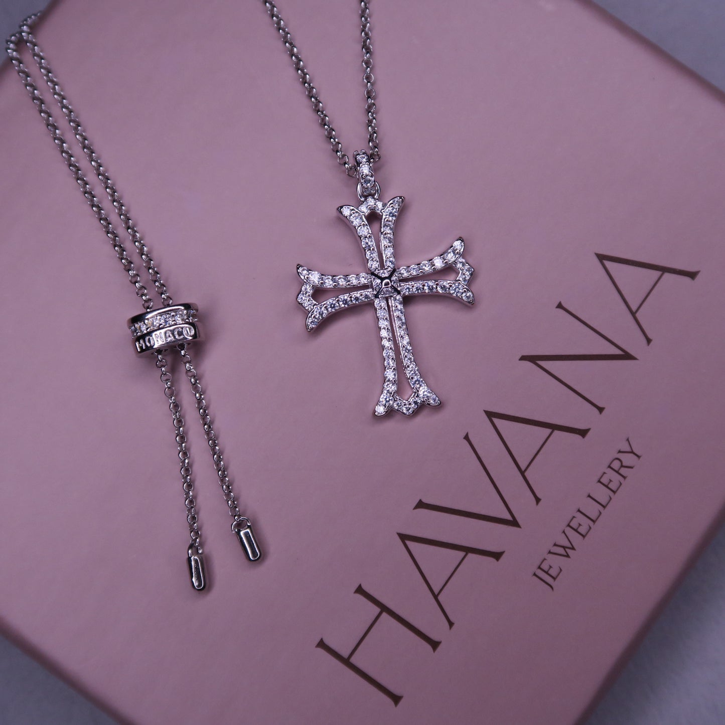 Colier Cruce DIVINA cu Cristale Swarovski si Placaj din Argint 925